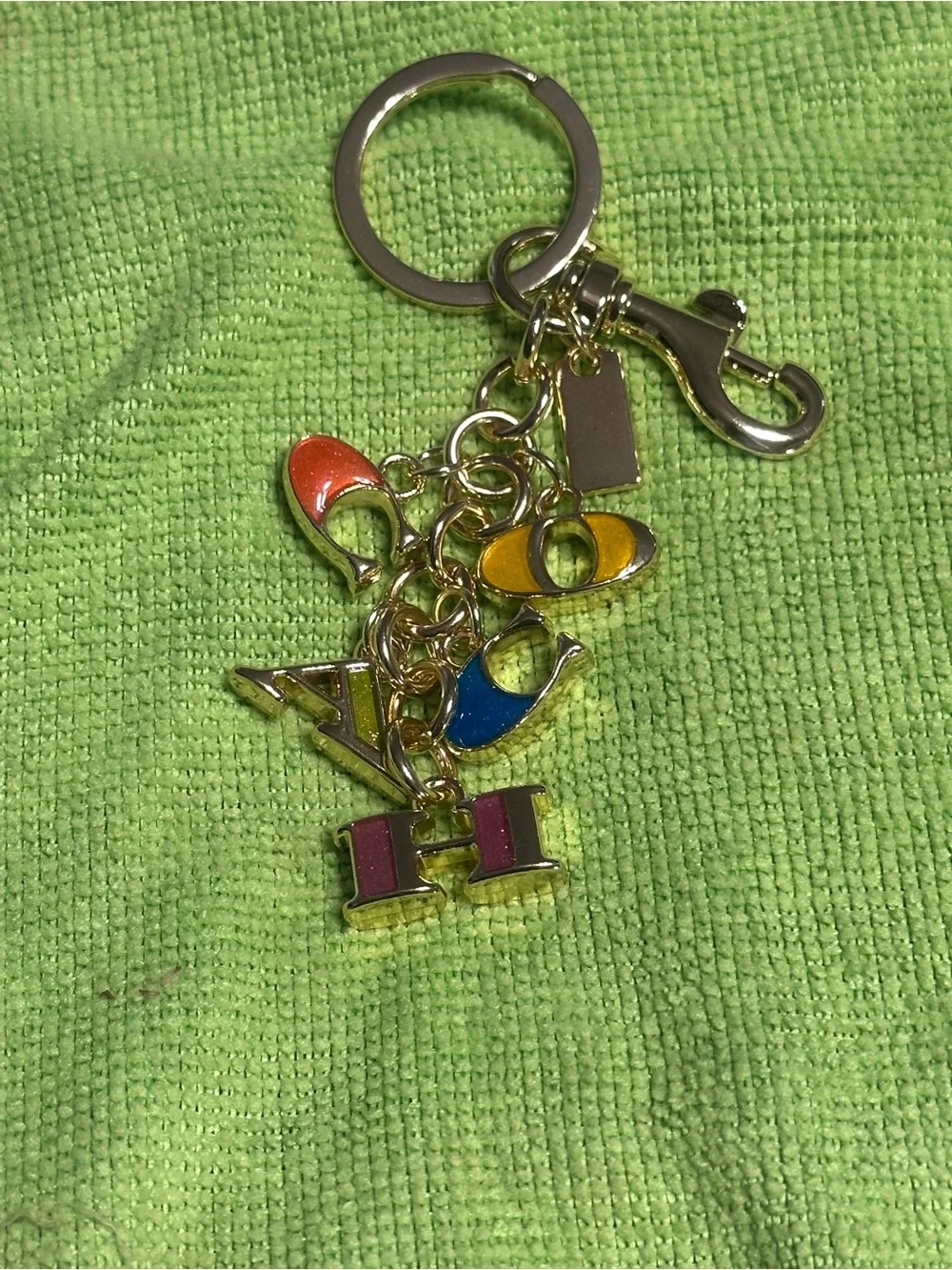 Gold Letter fashion  Charm Keychain with Colorful Enamel Letters - Picture 2 of 2
